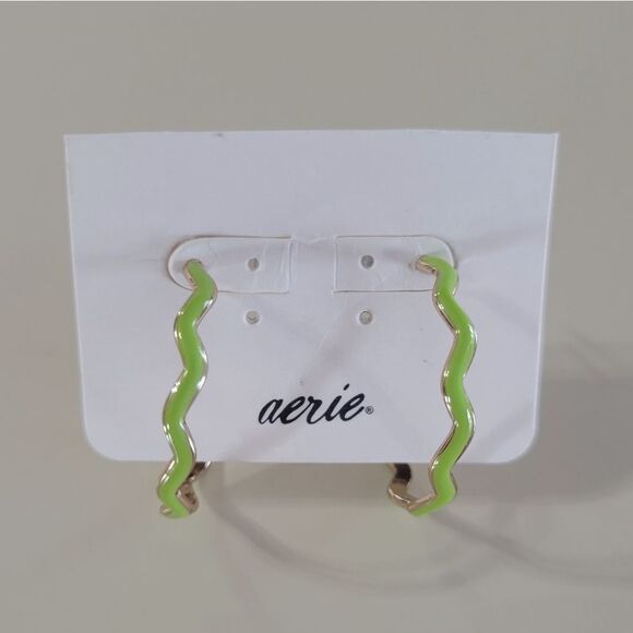 aerie Gold and Green Wavy Hoop Earrings - Picture 2 of 8